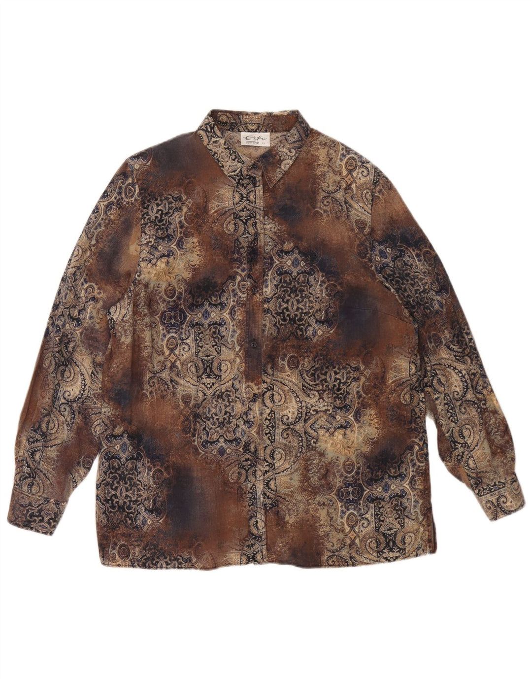 Vintage Womens Oversized Shirt IT 44 Medium Brown Paisley Tencel