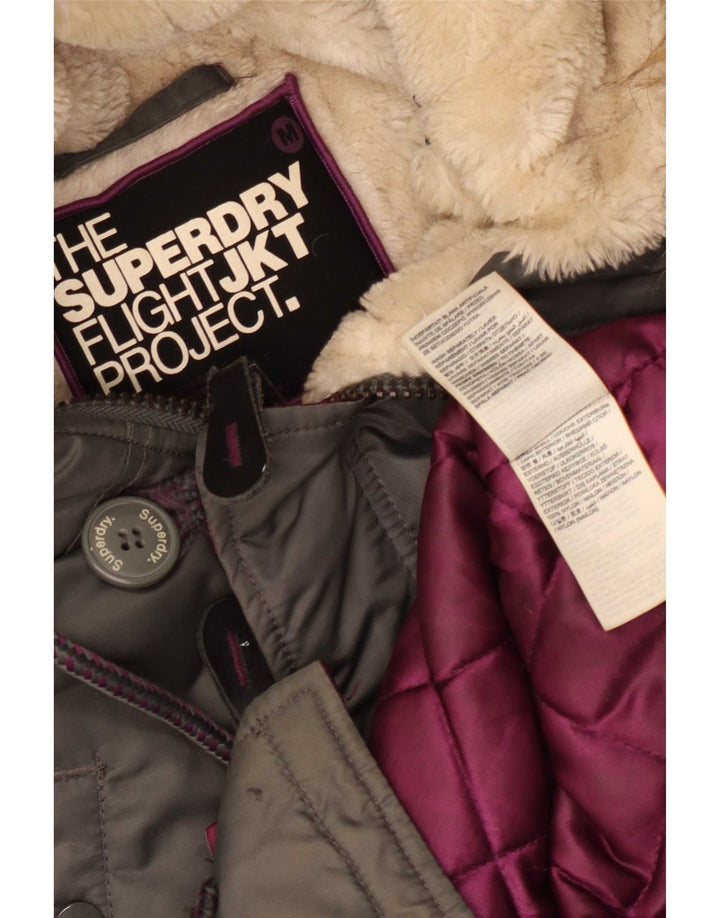 Superdry Mens Hooded Parka Jacket UK 38 Medium Grey Nylon