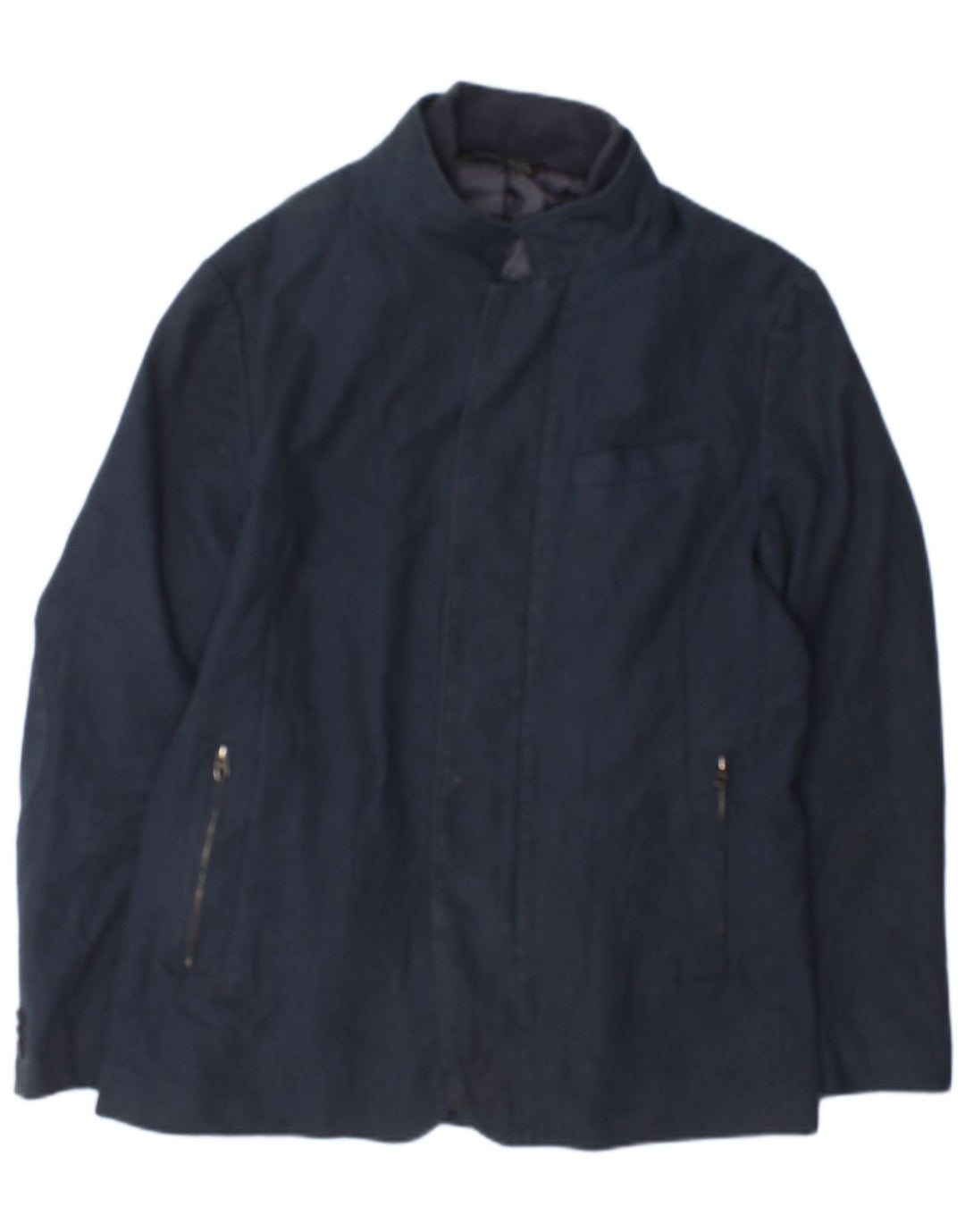 Zara Mens Bomber Jacket UK 42 XL Navy Blue Check Polyester