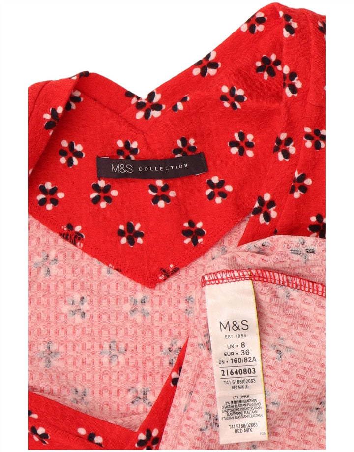 Marks & Spencer Damen-Blusenoberteil, Gr. 8, Größe S, rot, geblümt, Baumwolle