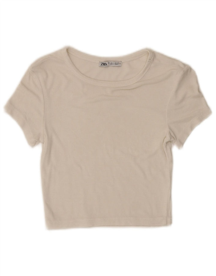 Zara Womens Crop T-Shirt Top UK 8 Small White