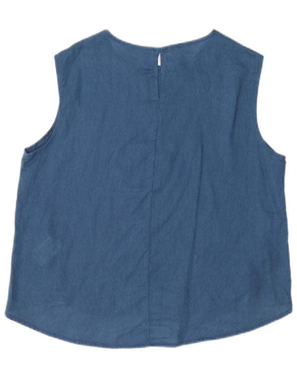 Benetton Dame Ærmeløs Oversized Bluse Top UK 10 Small Navy Blue Linen