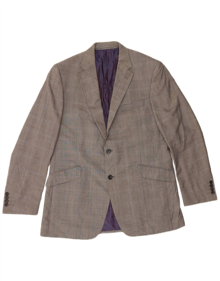 Marks & Spencer Mens 2 Button Blazer Jacket UK 42 Large Grey Check Wool