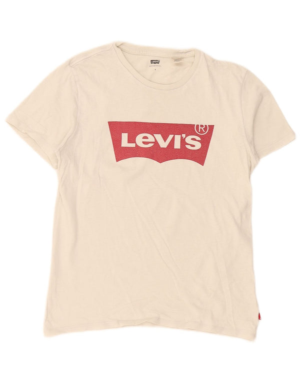 Levi's Dame Oversized grafisk T-shirt Top UK 10 Small White