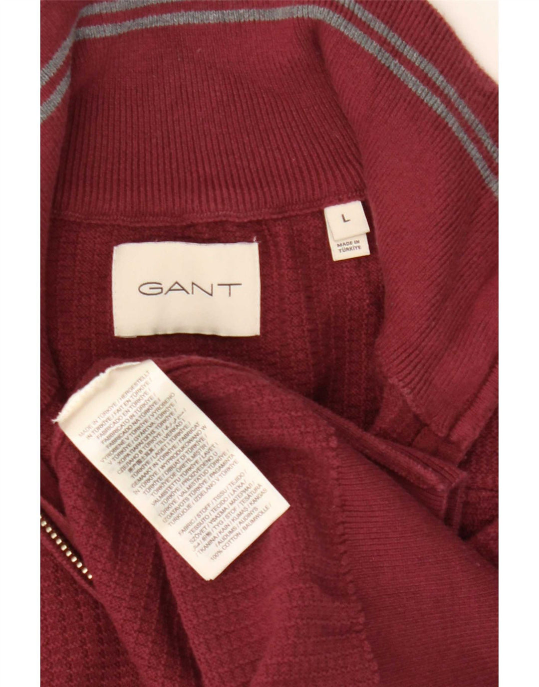 Suéter masculino Gant com zíper e gola grande de algodão marrom