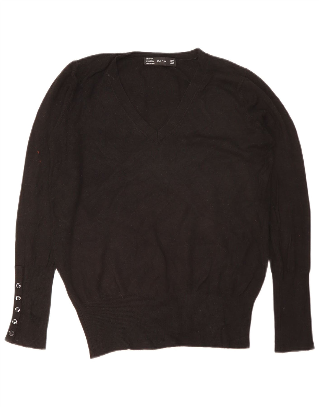 Zara Womens V-Neck Jumper Sweater UK 16 Large Black