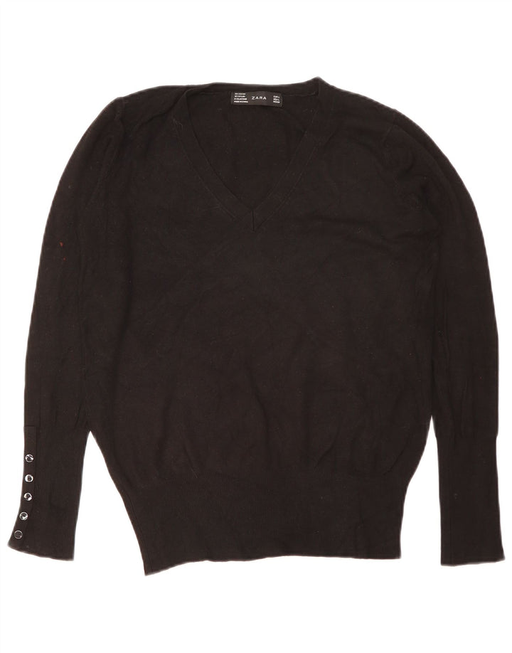 Zara Womens V-Neck Jumper Sweater UK 16 Large Black