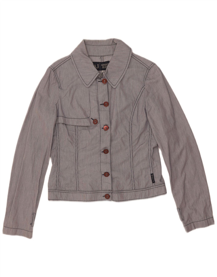 Armani Jeans Womens Bomber Jacket US 8 Medium Blue Pinstripe Cotton