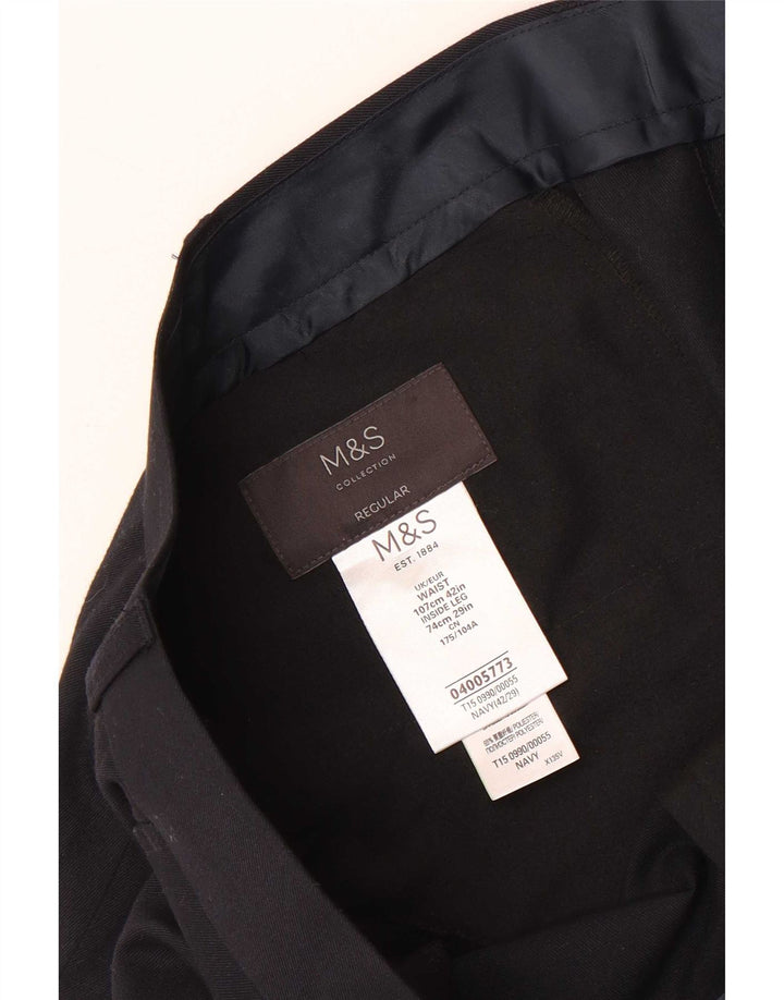 Marks & Spencer Mens Regular Straight Suit Trousers W42 L29 Navy Blue