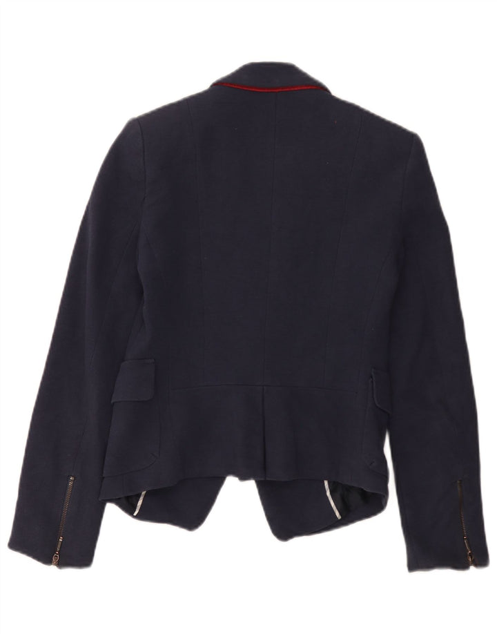 Zara Womens 1 Button Blazer Jacket UK 6 XS Navy Blue Cotton