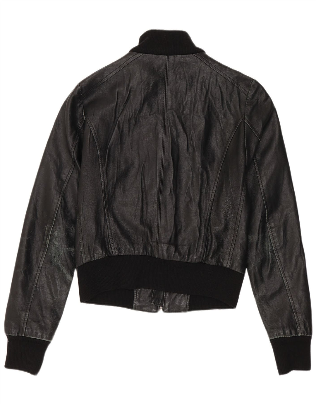 Sasch Womens Crop Læderjakke UK 12 Medium Black