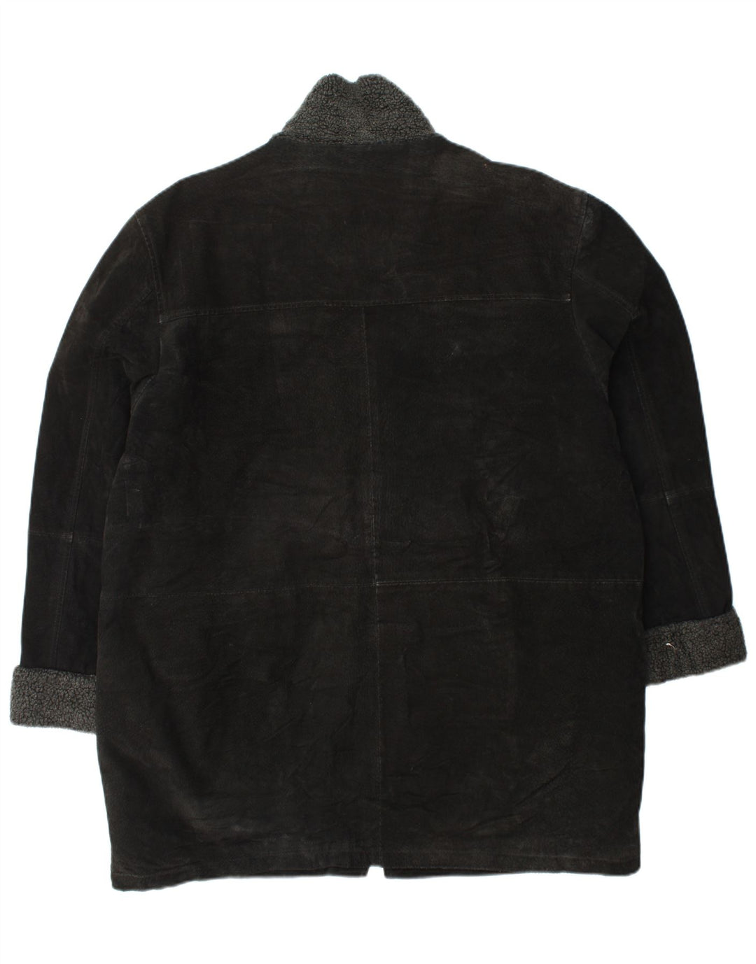 Soprabito in pelle scamosciata da donna VINTAGE UK 18 XL in pelle nera