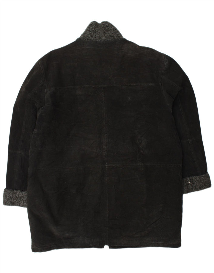 Soprabito in pelle scamosciata da donna VINTAGE UK 18 XL in pelle nera