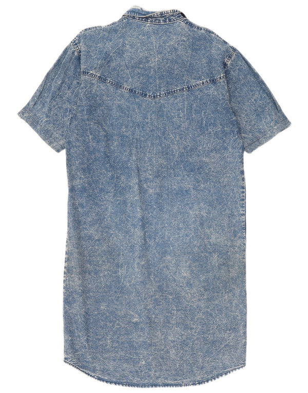 Vintage kvinders kortærmet denim skjortekjole UK 14 Medium Blue