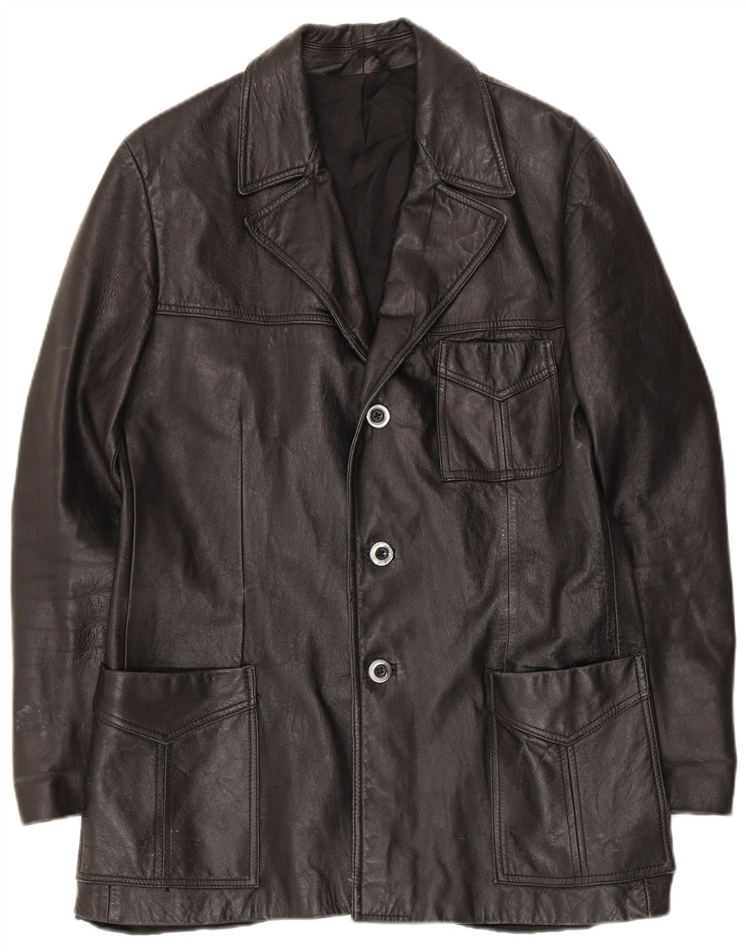 Vintage Mens 3 Button Leather Blazer Jacket UK 36 Small Black