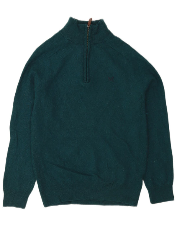 Crew Clothing Womens Zip Neck Jumper Sweater UK 12 Medium Green Merino Wool
