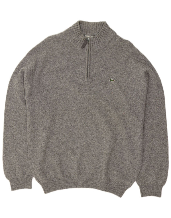 Lacoste Mens Zip Neck Jumper Sweater Size 6 XL Grey Flecked Virgin Wool