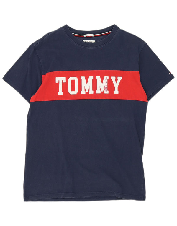 Tommy Hilfiger Herre grafisk T-shirt Top Medium Navy Blue Colourblock