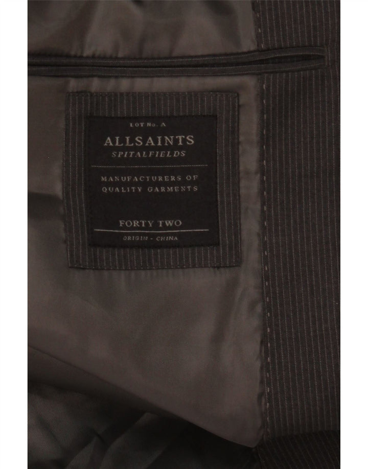 All Saints Mens 2 Button Blazer Jacket UK 42 XL Grey Pinstripe
