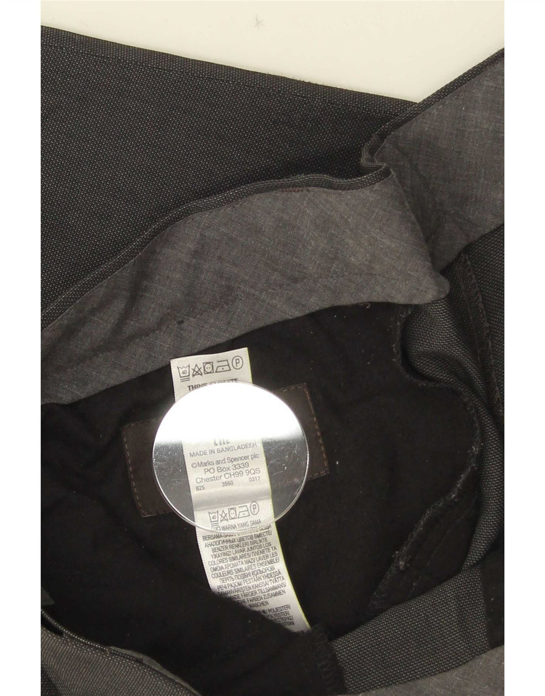 Calça masculina reta regular Marks & Spencer W34 L29 poliéster cinza