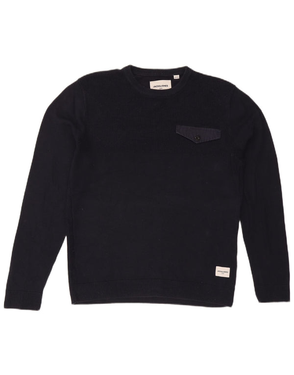 Jack & Jones Mens Crew Neck Jumper Sweater Large Navy Blue Cotton