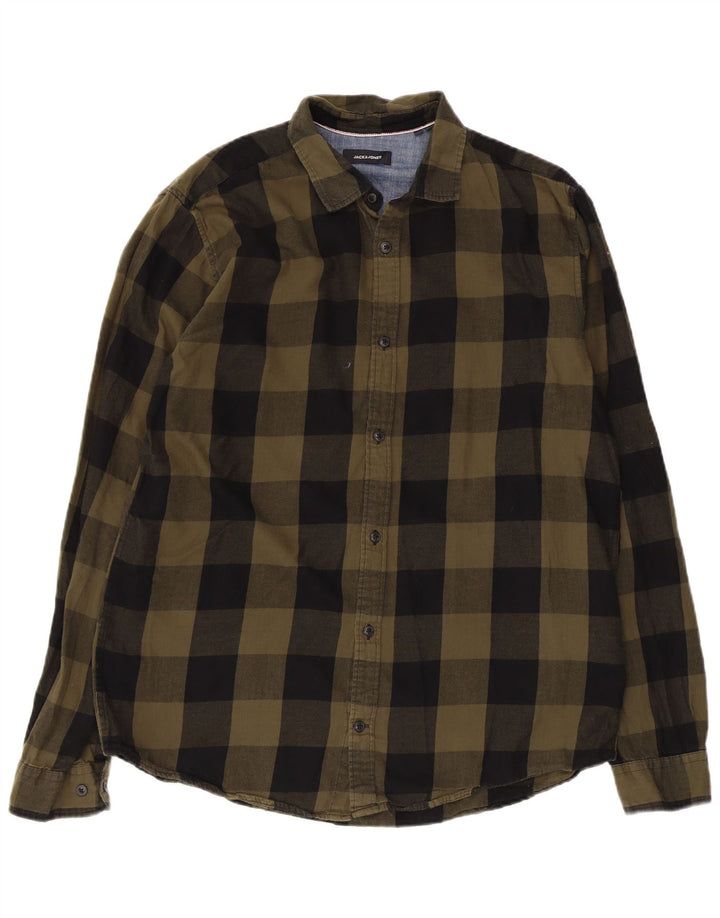 Jack & Jones Mens Flannel Shirt XL Khaki Check Cotton