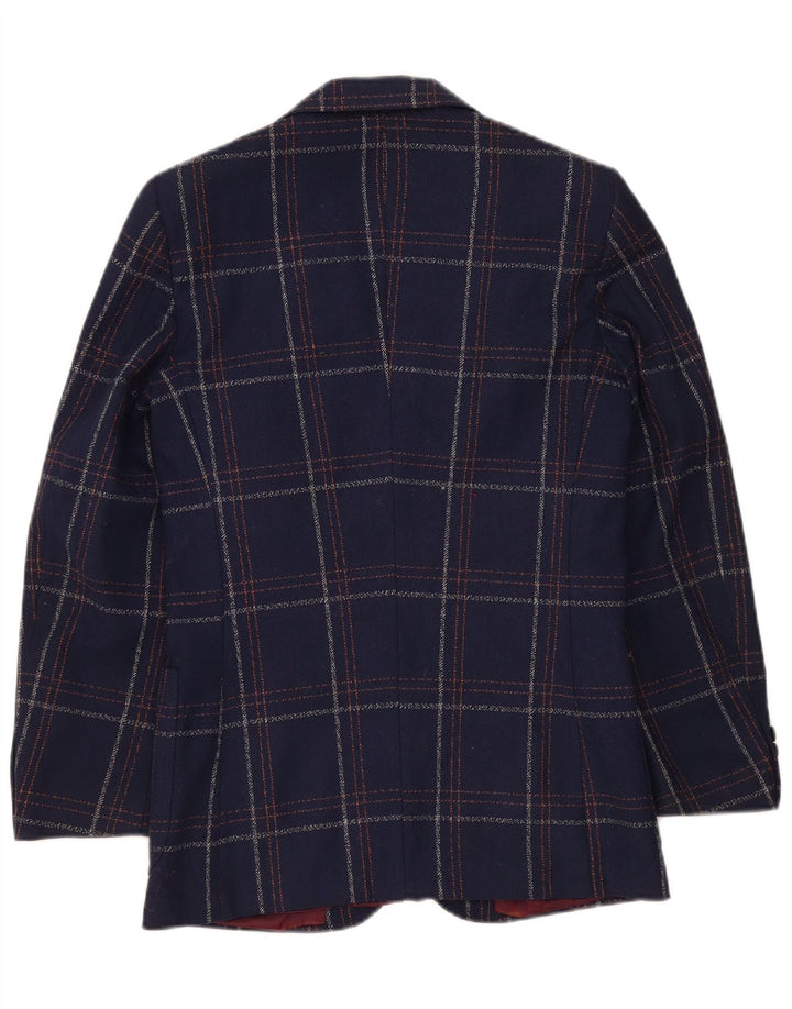 Vintage Mens 2 Button Blazer Jacket UK 36 Small Navy Blue Plaid Classic