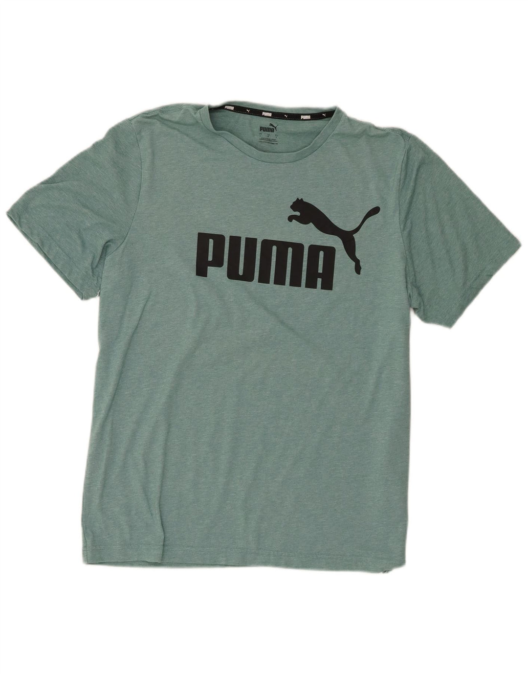 Puma Mens Graphic T-Shirt Top Large Green Flecked Polyester