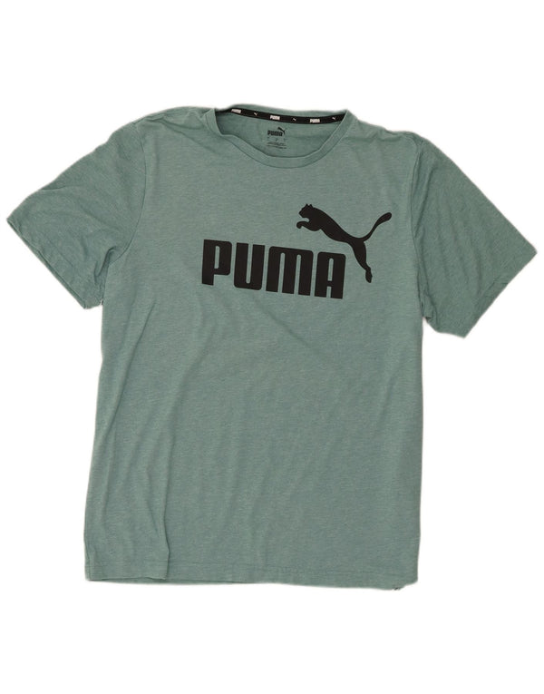 Puma Mens Graphic T-Shirt Top Large Green Flecked Polyester