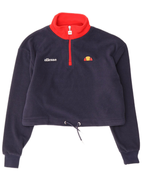 Ellesse Jersey corto de forro polar con cremallera y cuello para mujer UK 4 XS Azul marino Colorblock