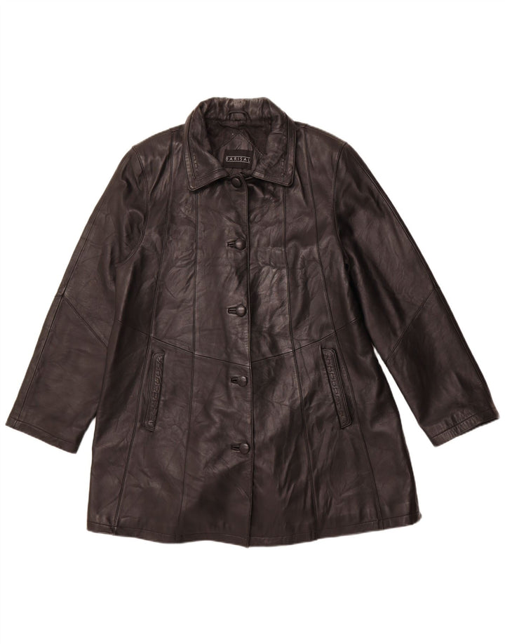 BARISAL Womens Leather Coat IT 44 Medium Black Leather