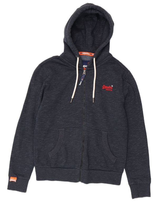 Superdry Mens Zip Hoodie Sweater Medium Navy Blue Flecked Cotton