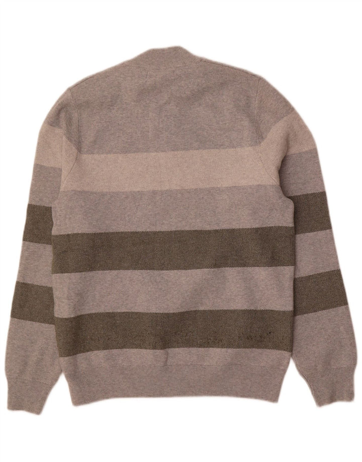 Marks & Spencer Herren-Pullover mit Rundhalsausschnitt, mittelgrau, gestreift, Polyester
