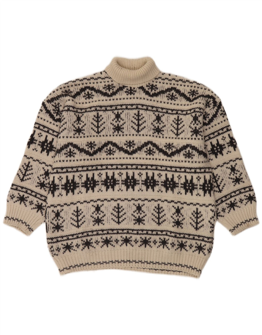 Vintage Herre rullehals sweater Medium Off White Fair Isle Akryl