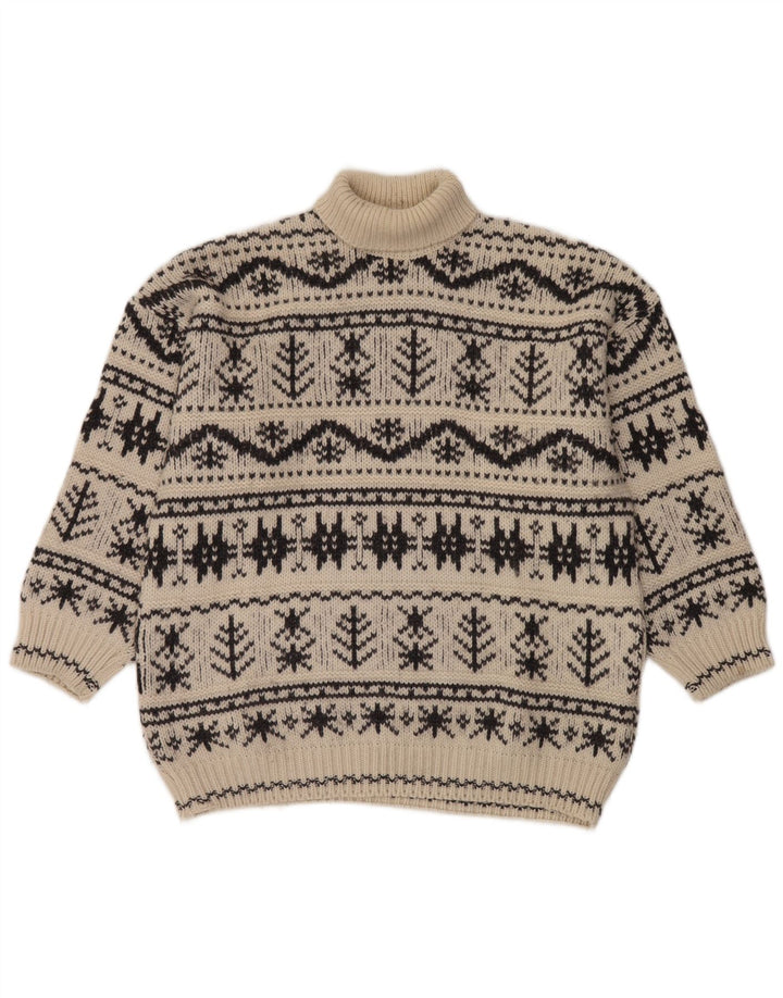 Vintage Herre rullehals sweater Medium Off White Fair Isle Akryl