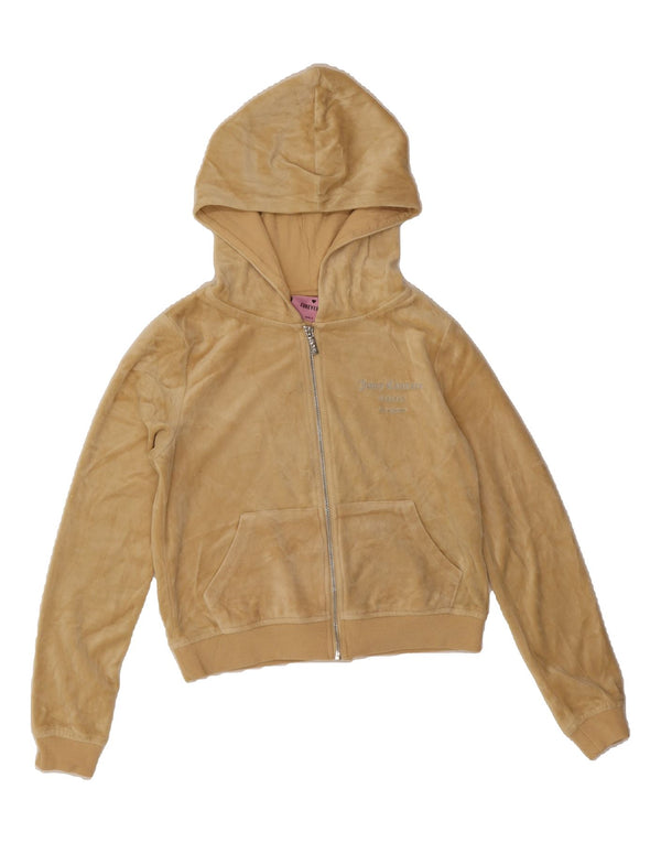 JUICY COUTURE Maglione con cappuccio e zip grafica da donna UK 10 Piccolo Beige