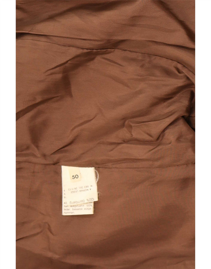 Vintage Mens Double Breasted Military Leather Coat IT 50 Large Brown
