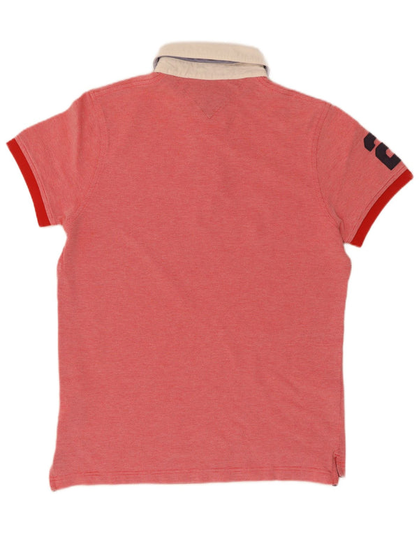 Tommy Hilfiger Mens Graphic Slim Fit Rugby Polo Shirt Medium Red Cotton