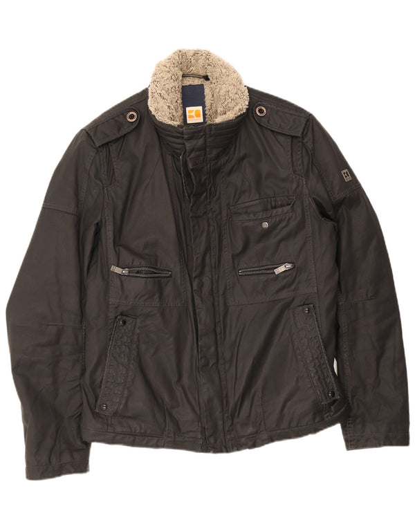 Hugo Boss Mens Military Waxed Cotton Jacket EU 50 Large Grey Cotton