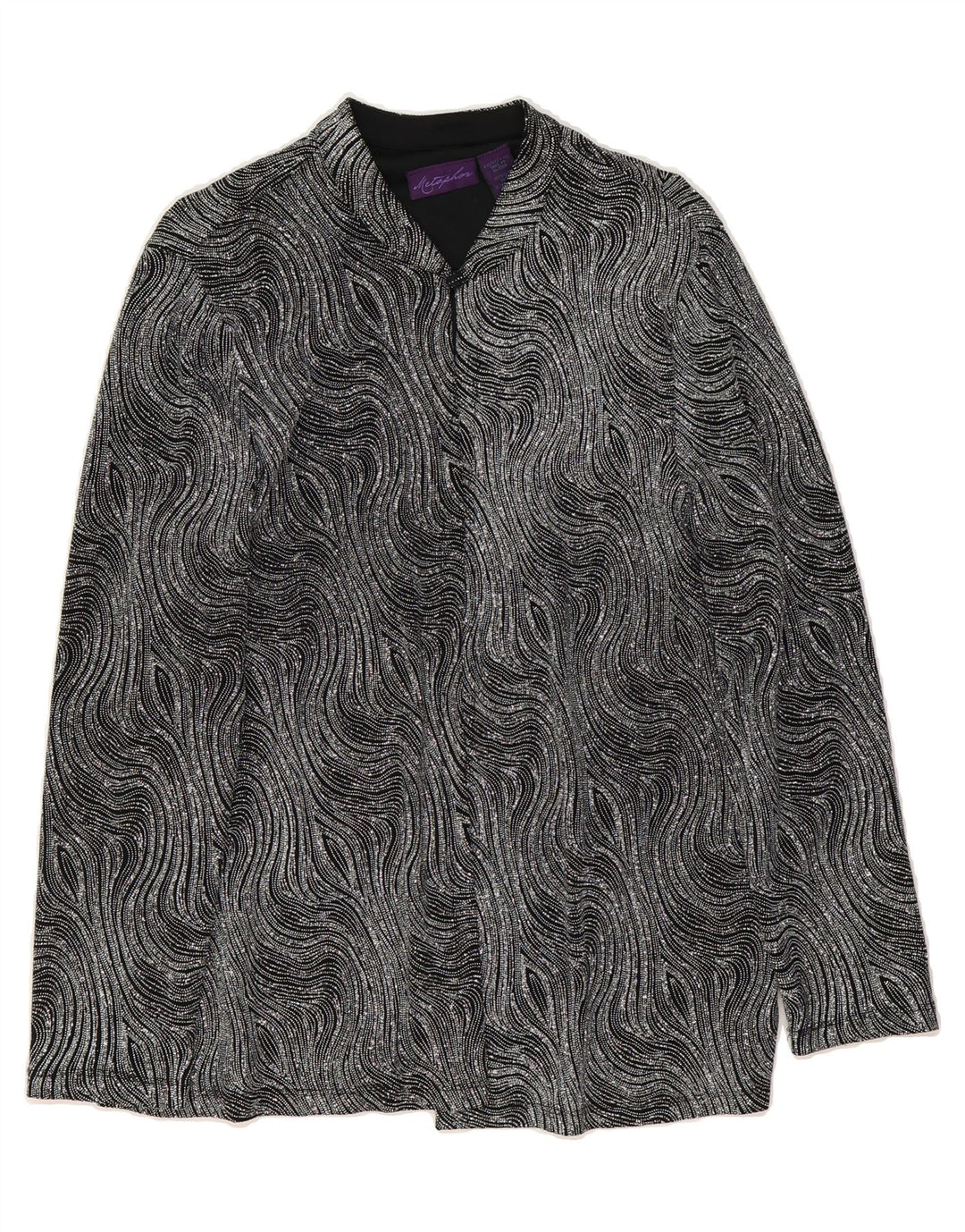 METAPHOR Womens Abstract Pattern Cardigan Top UK 18 XL Black Nylon Vintage Metaphor and Second-Hand Metaphor from Messina Hembry 