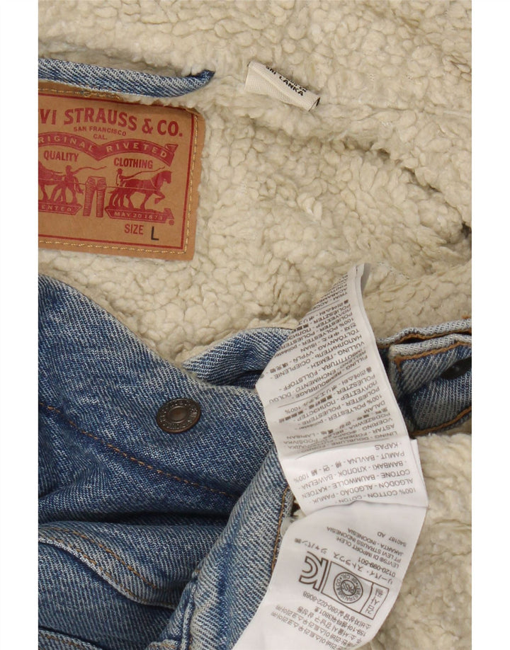 Levi's Womens Denim Sherpa Jacket UK 14 Large Blue Cotton