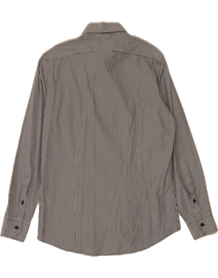 TRUSSARDI Mens Shirt Medium Navy Blue Pinstripe Cotton Vintage Trussardi and Second-Hand Trussardi from Messina Hembry 
