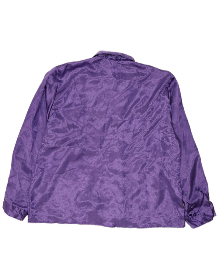 Vintage Womens Ruffle Front Shirt Blouse IT 56 4XL Purple Polyester