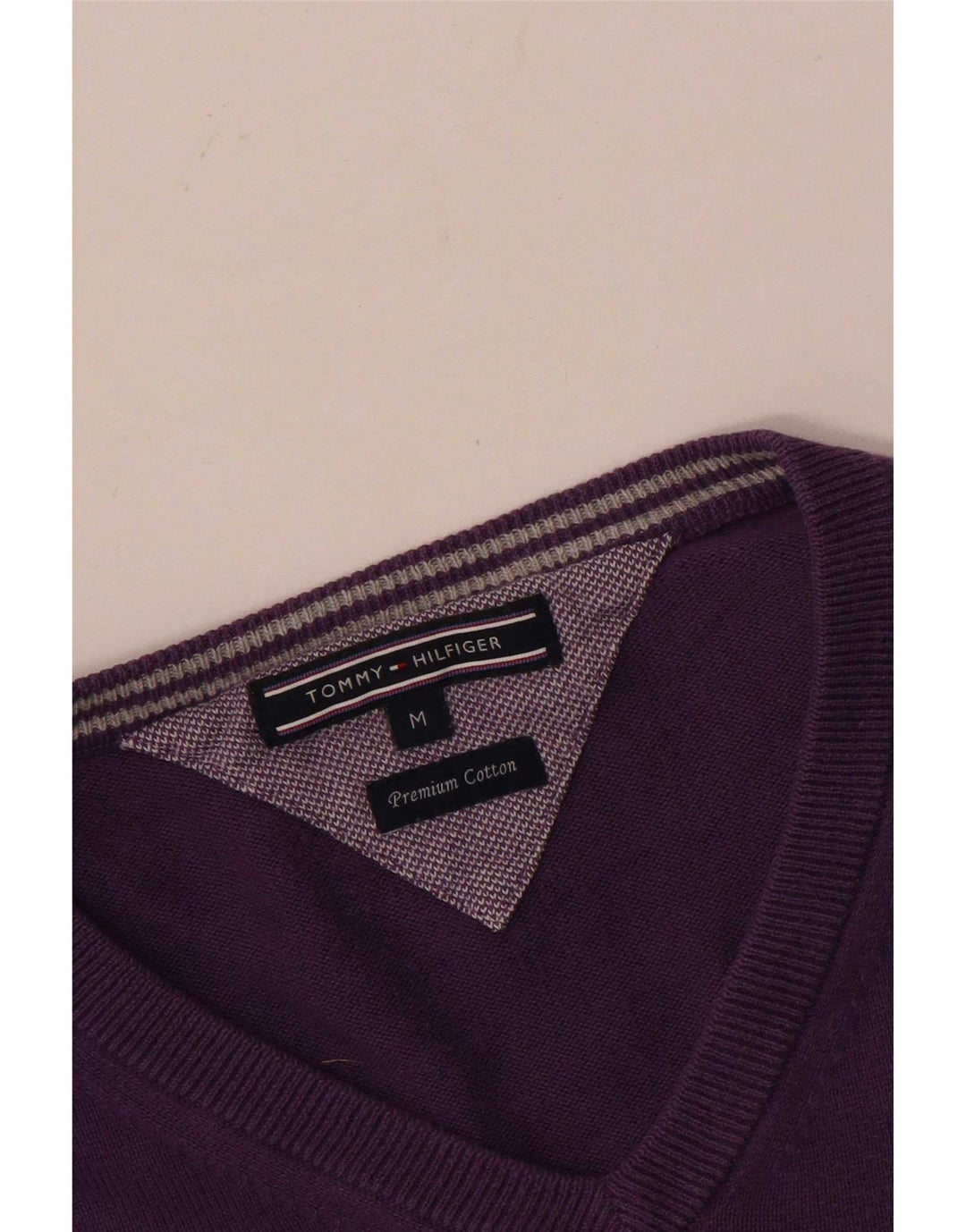 Tommy Hilfiger Mens V-Neck Jumper Sweater Medium Purple Cotton
