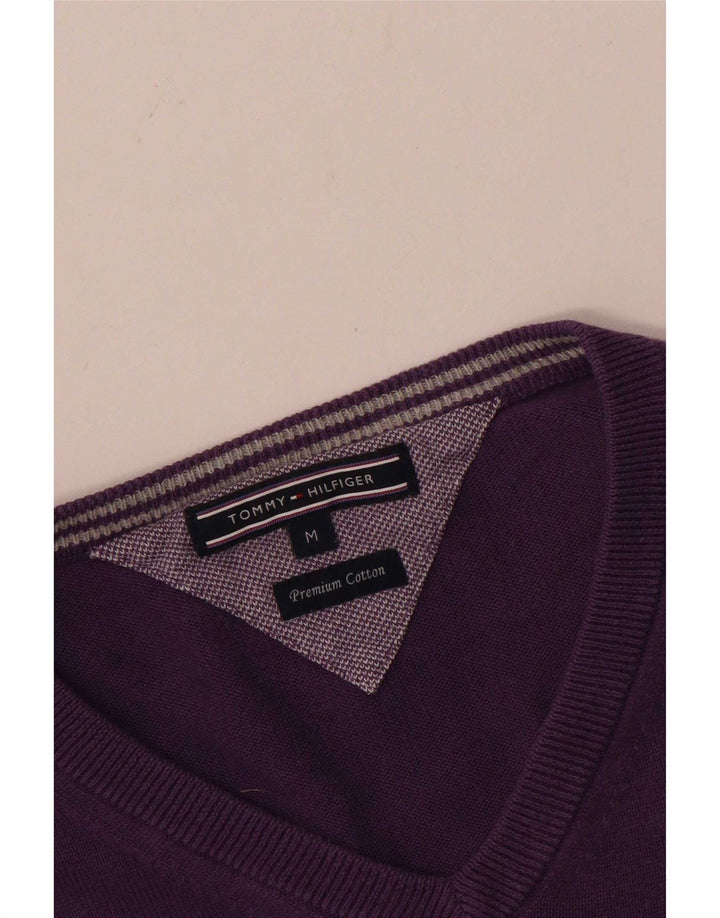 Tommy Hilfiger Mens V-Neck Jumper Sweater Medium Purple Cotton