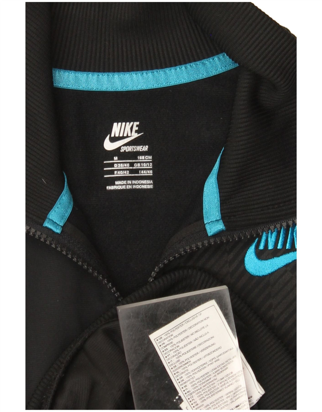 Nike Womens Tracksuit Top Jacket UK 10/12 Medium Black Pinstripe Polyester