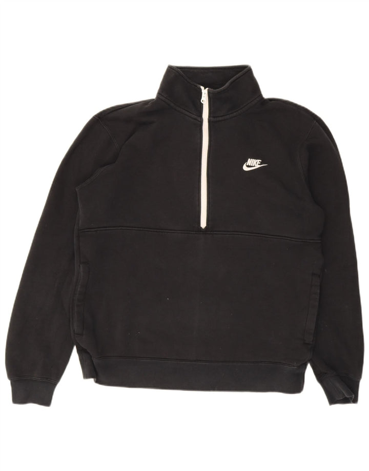 Nike Mens Zip Neck Sweatshirt Jumper Medium Black Cotton