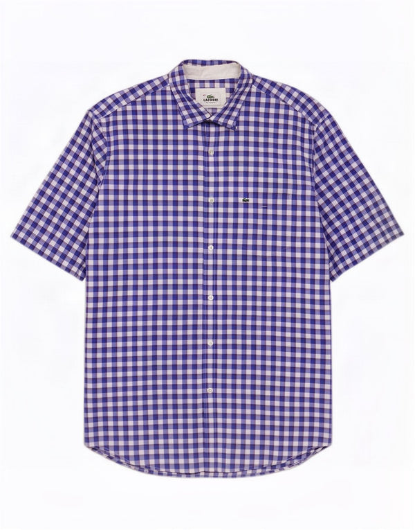 Camisa Lacoste de manga corta para hombre, corte regular, talla 42, cuadros azules grandes