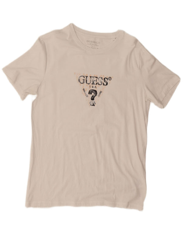 Guess T-shirt grafica da donna slim fit Top UK 16 Large in cotone bianco