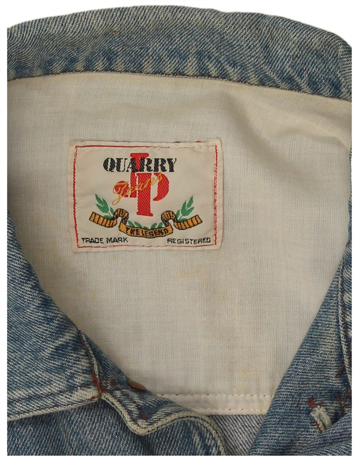 Quarry Mens Graphic Denim Jacket UK 38 Medium Blue Cotton